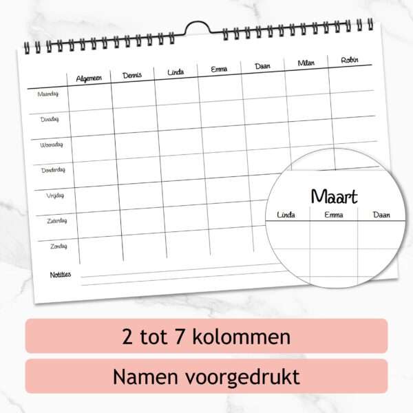 Gepersonaliseerde familieplanner voor 2 tot 7 personen - Blanco ongedateerd